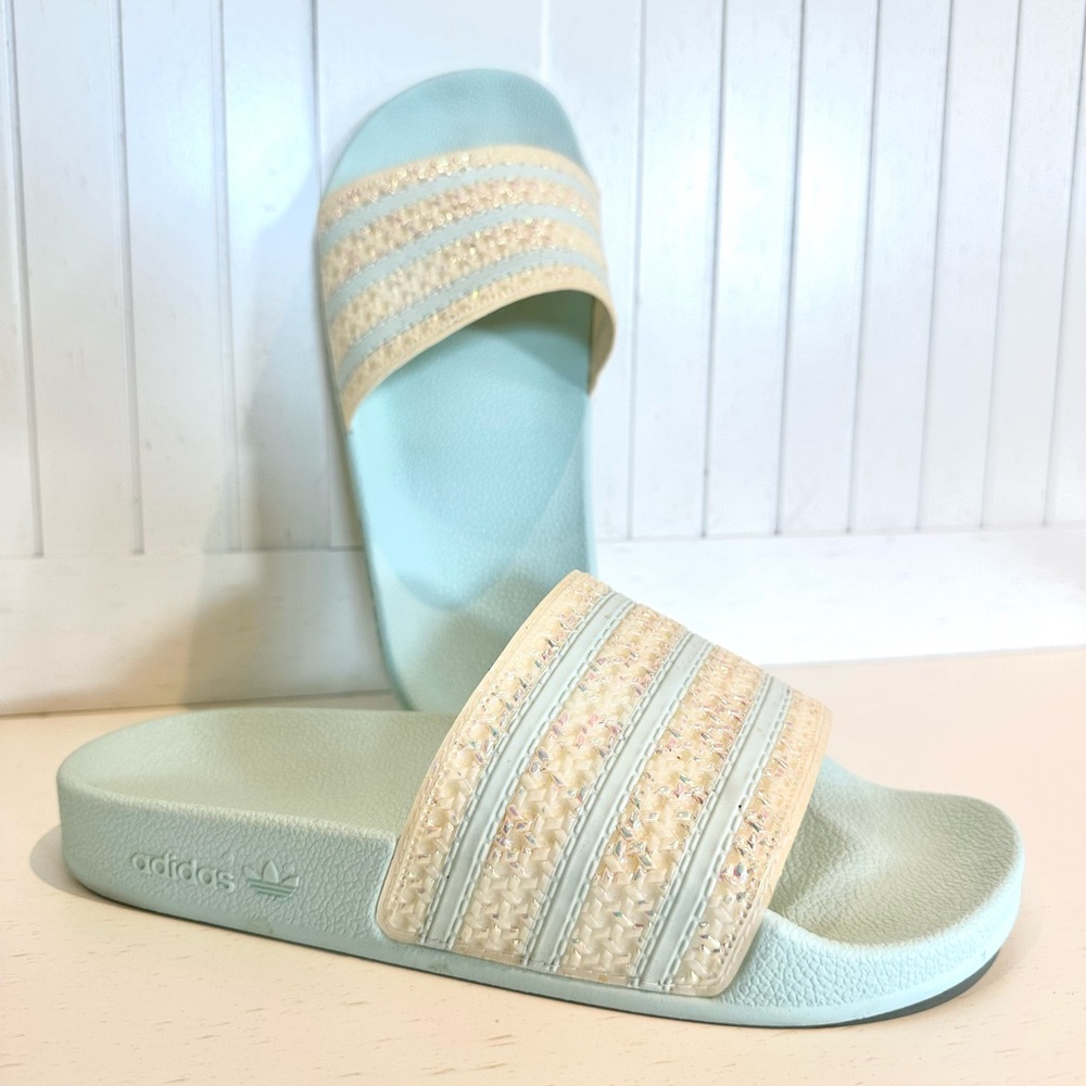 Adidas Women's Aqua and Cream Slide Sandals